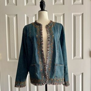 Stylish Vintage Denim Jacket with Fringe Details
